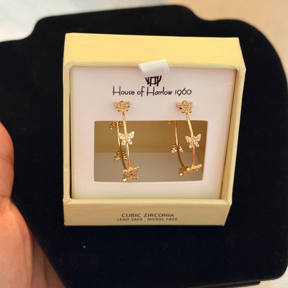 House of Harlow 1960 Gold Butterfly Hoop Earrings - Picture 7 of 7